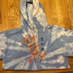 Tie Dye Hoodie W/ Flower Japanese Patterns